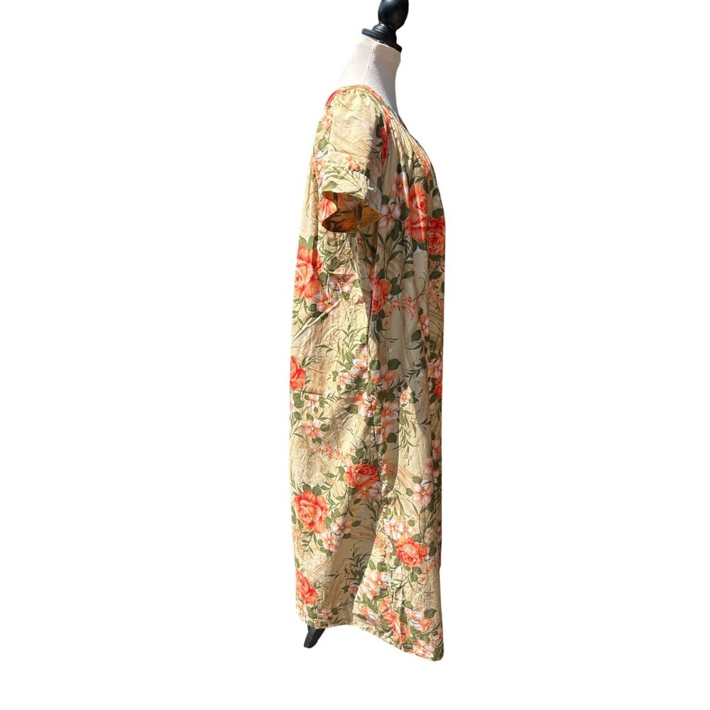 Vintage 70s Sears Floral MuuMuu Maxi Dress Caftan Hawaiian Print Sz  Lg 16-18 - Picture 3 of 9